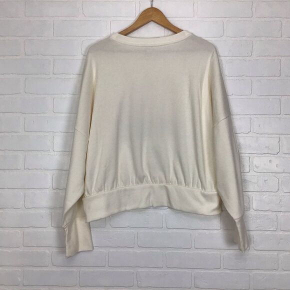 BOXY Retro style cropped top scoop neck sweater ecru long sleeves positive XXL - Picture 2 of 7